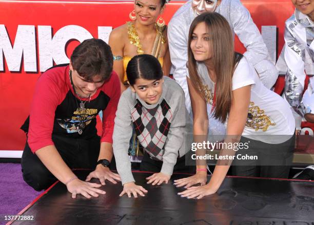 Prince Michael Jackson, Blanket Jackson, and Paris Jackson attend the immortalization of Michael Jackson at Grauman's Chinese Theatre Hand &...