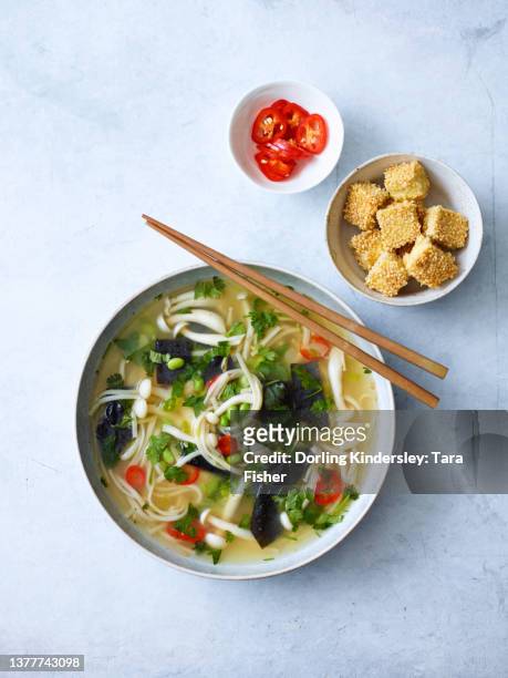japanese style noodle soup - miso sauce stock pictures, royalty-free photos & images