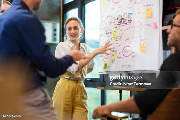 effective collaboration strategies for business goal and growth. female business project management having a decision with team member about business strategies and the company's mission. - startup photos et images de collection