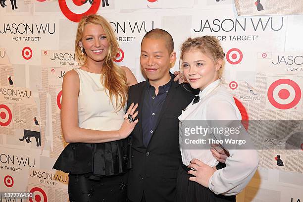 Actress Blake Lively, designer Jason Wu and Chloe Moretz attend Jason Wu For Target Private Launch Event at Skylight SOHO on January 26, 2012 in New...