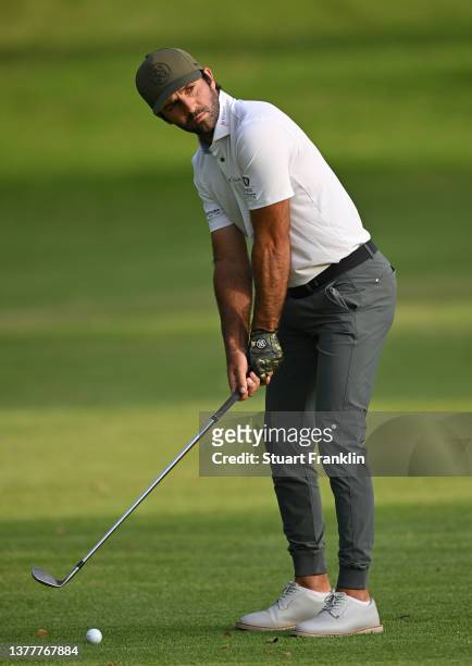 Joel Stalter of France hits his approach shot on the 17th hole during day one of the Magical Kenya Open at Muthaiga Golf Club on March 03, 2022 in...