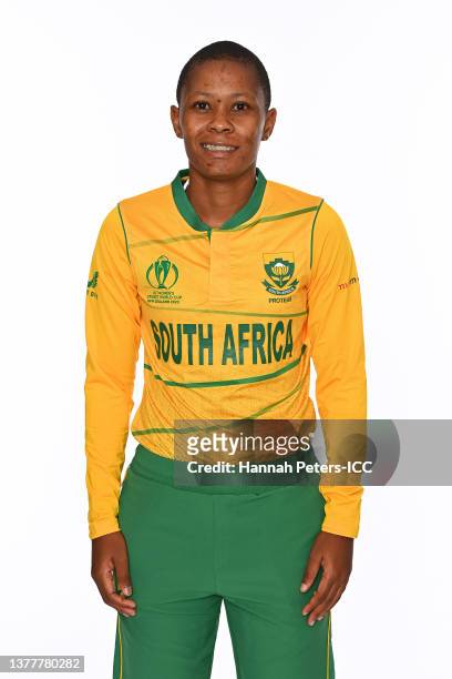 Raisibe Ntozakhe of South Africa poses during a South Africa squad portrait session ahead of the 2022 ICC Cricket World Cup at Orangetheory Stadium...