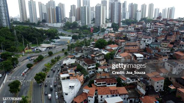 aerial view of streets of salvador - social inequality stock pictures, royalty-free photos & images