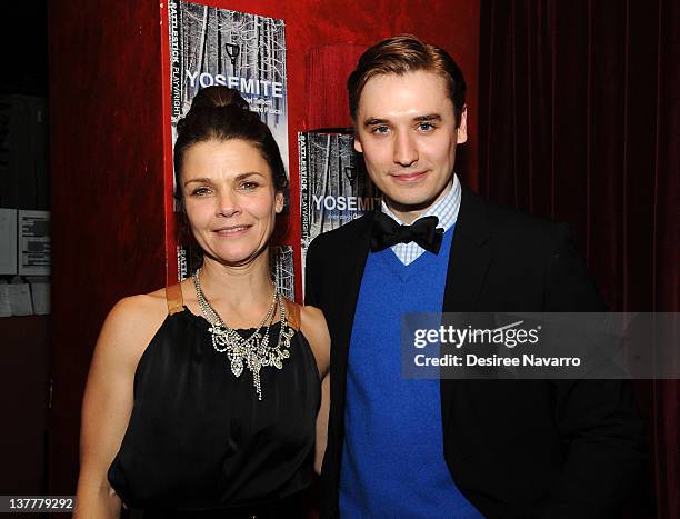 Actors Kathryn Erbe and Seth Numrich attend the "Yosemite" opening night after party at Dublin 6 on January 26, 2012 in New York City.
