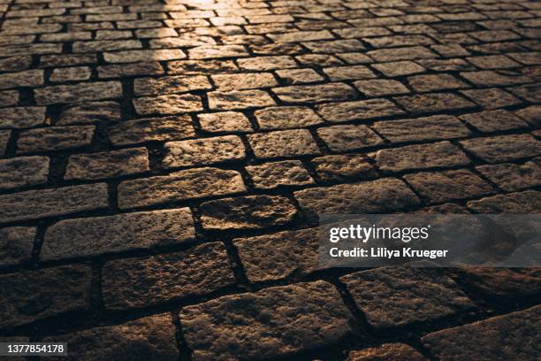 empty charles bridge, prague - cobblestone stock pictures, royalty-free photos & images