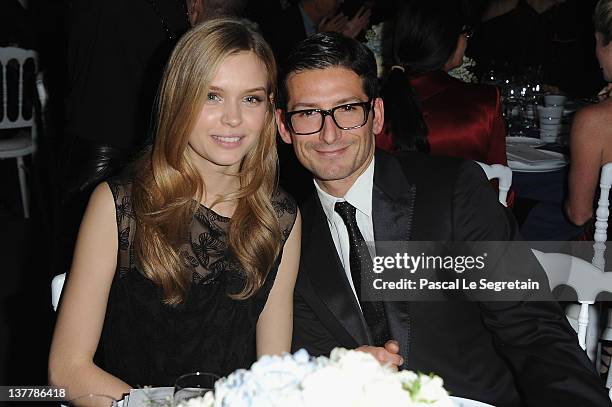 Josephine Skriver and Rambert Rigaud attend the Sidaction Gala Dinner 2012 at Pavillon d'Armenonville on January 26, 2012 in Paris, France.