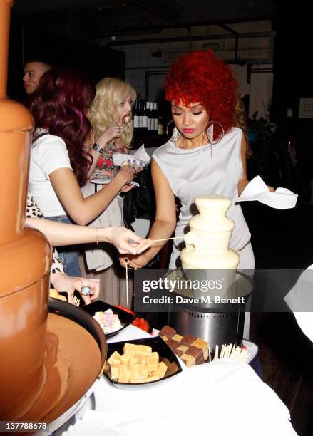 Jade Thirlwall, Perrie Edwards and Leigh-Anne Pinnock of Little Mix attend the Raymond Weil Pre-Brit Awards Dinner hosted by Labrinth at Mosaica, The...