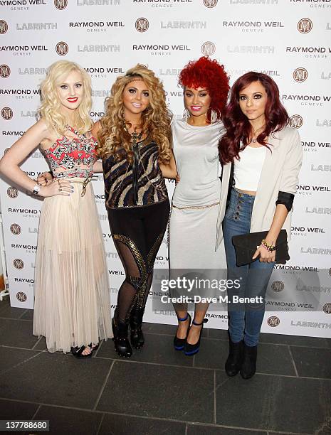 Perrie Edwards, Jesy Nelson, Leigh-Anne Pinnock and Jade Thirlwall of Little Mix attend the Raymond Weil Pre-Brit Awards Dinner hosted by Labrinth at...