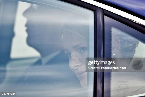 Princess Charlene of Monaco and Prince Albert II of Monaco attend the Ceremony Of The Sainte-Devote at the cathedrale Notre Dame on January 27, 2012...