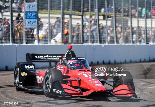 Will Power of Australia and driver of the Verizon Team Penske Chevrolet drives during qualifying for the NTT IndyCar Series Firestone Grand Prix of...