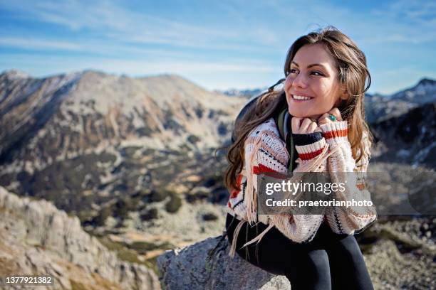 hiker woman is enjoying view in a mountain - bulgaria nature stock pictures, royalty-free photos & images