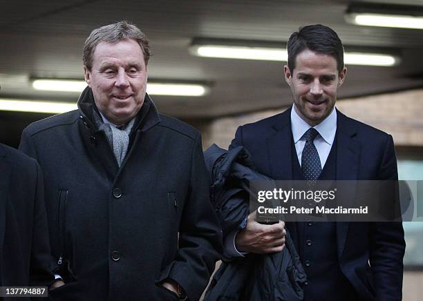 Tottenham Hotspur FC manager Harry Redknapp leaves Southwark Crown Court with his son Jamie Redknapp on January 27, 2012 in London, England. Football...