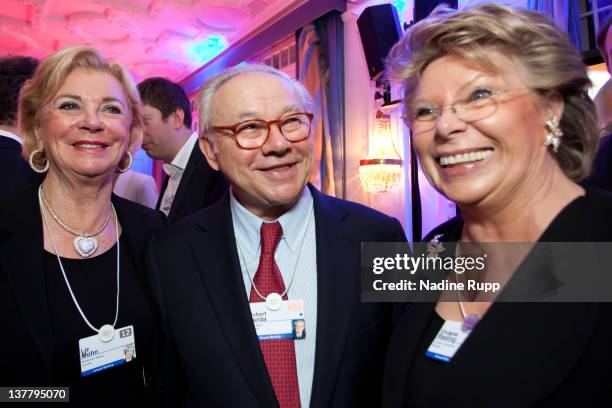 Liz Mohn, DLD Chairman Hubert Burda and EU Commissioner Viviane Reding attend the Burda DLD Nightcap 2011 at the Steigenberger Belvedere hotel on...