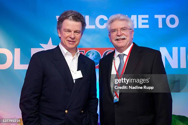 Paul-Bernhard Kallen of Hubert Burda Media and Bavarian Deputy Prime Minister Martin Zeil attend the Burda DLD Nightcap 2011 at the Steigenberger...