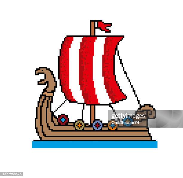 bildbanksillustrationer, clip art samt tecknat material och ikoner med pixel viking ship - viking ship