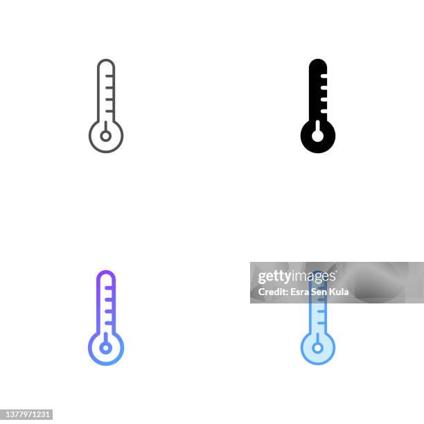 thermometer icon design in four style with editable stroke. line, solid, flat line and color gradient line. suitable for web page, mobile app, ui, ux and gui design. - measuring height stock illustrations