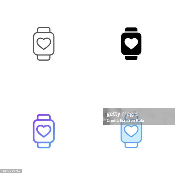 smart watch icon design in four style with editable stroke. line, solid, flat line and color gradient line. suitable for web page, mobile app, ui, ux and gui design. - run program icon stock illustrations