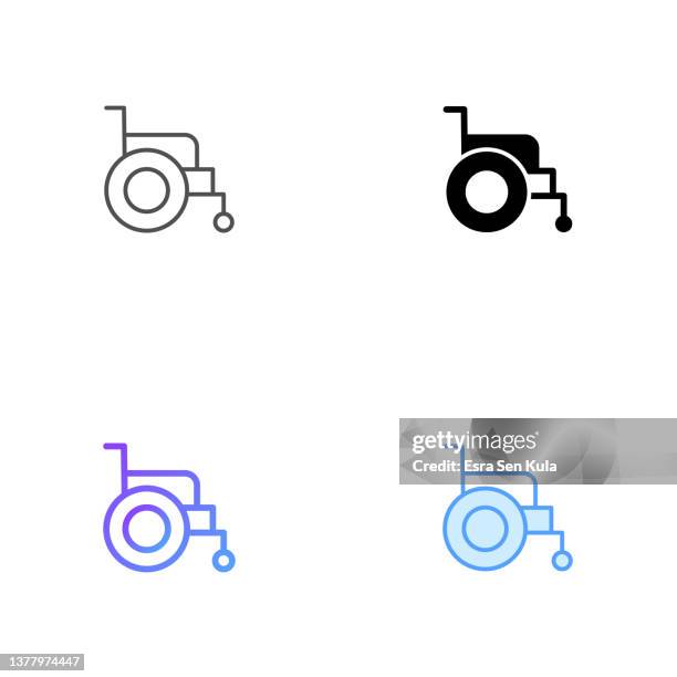 wheelchair icon design in four style with editable stroke. line, solid, flat line and color gradient line. suitable for web page, mobile app, ui, ux and gui design. - wheelchair access stock illustrations