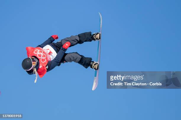 February 04: Katie Ormerod of Great Britain in action during the Snowboard Slopestyle qualification for women at the Winter Olympic Games on February...