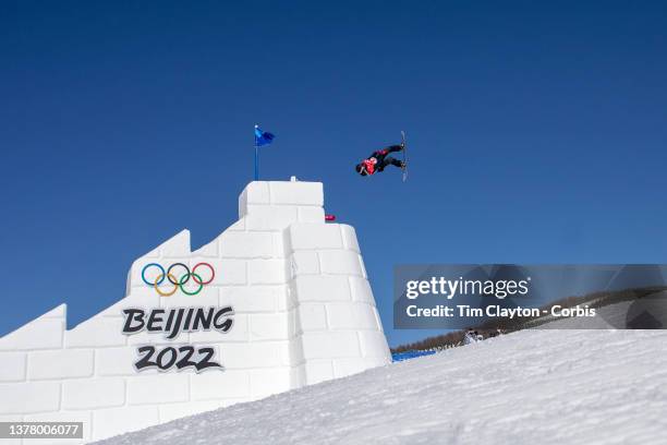 February 04: Katie Ormerod of Great Britain in action during the Snowboard Slopestyle qualification for women at the Winter Olympic Games on February...