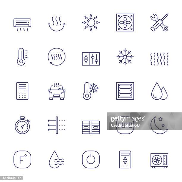 stockillustraties, clipart, cartoons en iconen met air conditioning editable stroke line icons - warmte