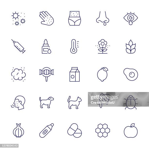 stockillustraties, clipart, cartoons en iconen met allergy editable stroke line icons - niezen