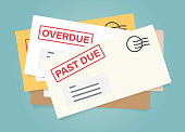 pile of envelopes with overdue bills- vector illustration