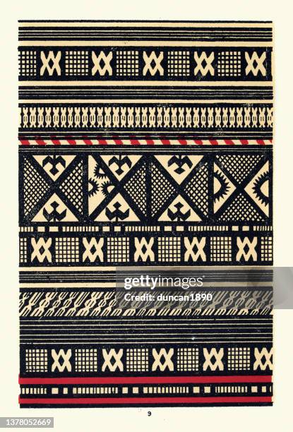 traditional polynesian pattern, cloth matting from tongatapu, tonga, 19th century - pacific islands stock illustrations