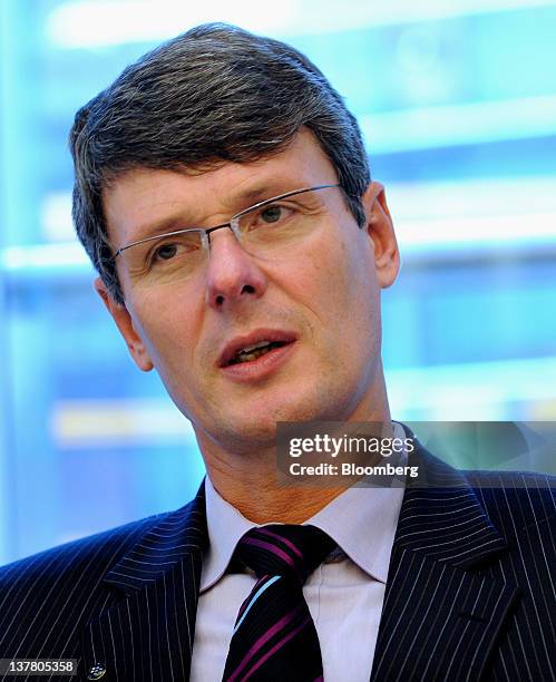 Thorsten Heins, president and chief executive officer of Research In Motion Ltd., speaks during an interview in New York, U.S., on Friday, Jan. 27,...