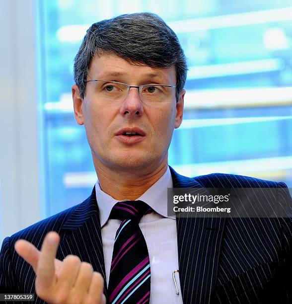 Thorsten Heins, president and chief executive officer of Research In Motion Ltd., speaks during an interview in New York, U.S., on Friday, Jan. 27,...