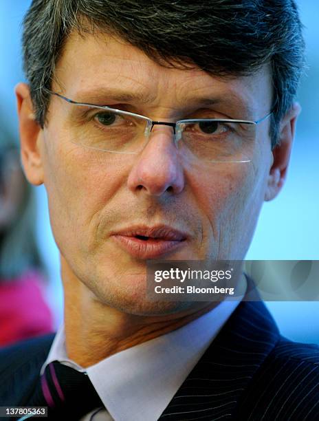 Thorsten Heins, president and chief executive officer of Research In Motion Ltd., speaks during an interview in New York, U.S., on Friday, Jan. 27,...
