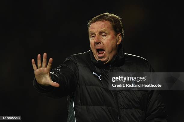 Manager Harry Redknapp of Spurs gestures during the FA Cup Fourth Round match between Watford and Tottenham Hotspur at Vicarage Road on January 27,...