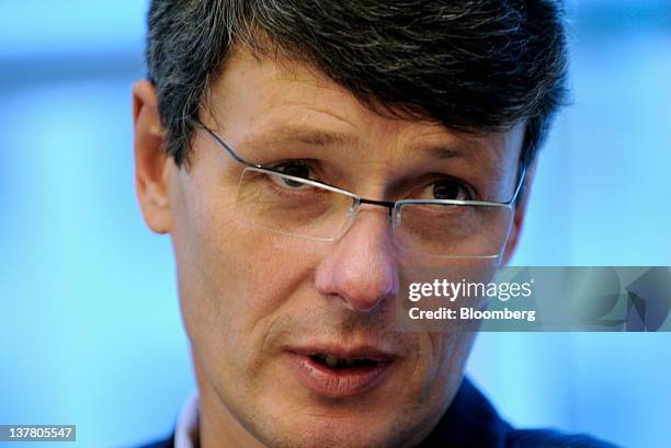 Thorsten Heins, president and chief executive officer of Research In Motion Ltd., speaks during an interview in New York, U.S., on Friday, Jan. 27,...