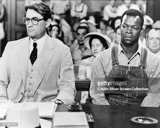Actors Gregory Peck as Atticus Finch and Brock Peters as Tom Robinson in the film 'To Kill a Mockingbird', 1962.