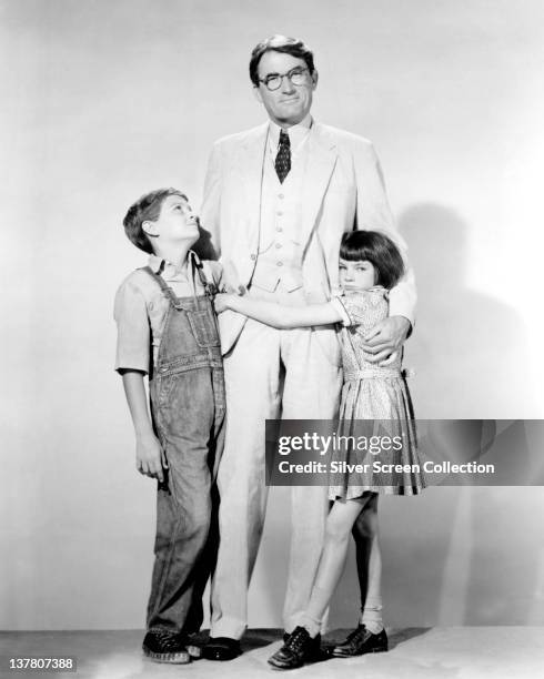 Actor Gregory Peck as Atticus Finch, Mary Badham as Jean Louise 'Scout' Finch and Phillip Alford as Jeremy 'Jem' Finch in a publicity still for the...