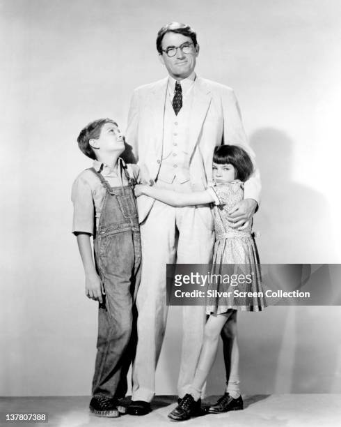 Actor Gregory Peck as Atticus Finch, Mary Badham as Jean Louise 'Scout' Finch and Phillip Alford as Jeremy 'Jem' Finch in a publicity still for the...