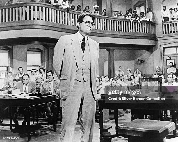 Actor Gregory Peck as Atticus Finch in the film 'To Kill a Mockingbird', 1962.