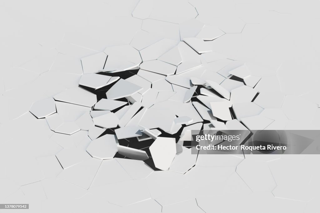 Computer generated image sequence of Broken and Cracked White Ground,3d render