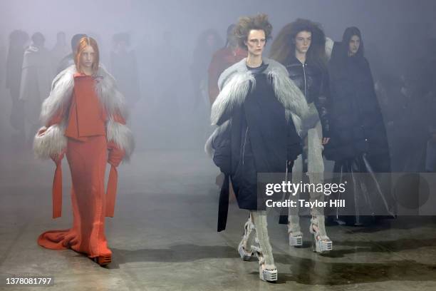 Models walk the runway during the Rick Owens Womenswear Fall/Winter 2022-2023 show at Palais de Tokyo as part of Paris Fashion Week on March 03, 2022...