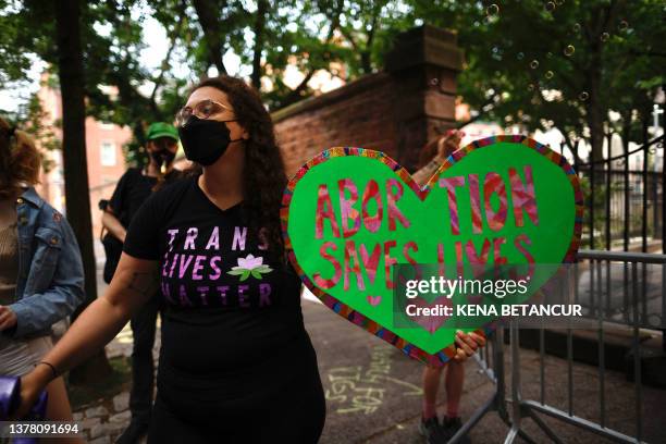 Pro-abortion activist protest in front of a planned parenthood clinic in New York, on July 1, 2023. The historic US Supreme Court about-face on...