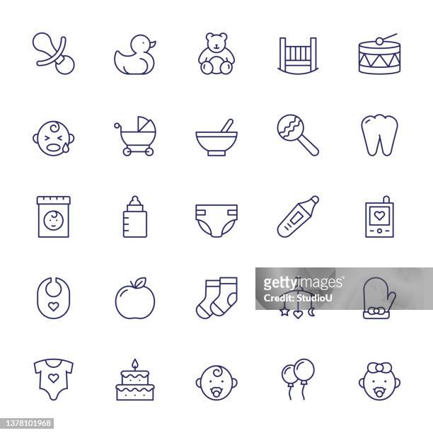 bearbeitbare strichliniensymbole für baby - brustwarze stock-grafiken, -clipart, -cartoons und -symbole
