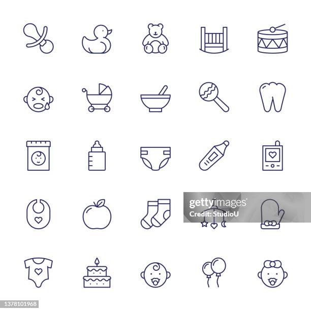 baby editable stroke line icons - changing nappy stock illustrations