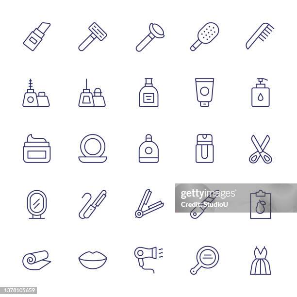 stockillustraties, clipart, cartoons en iconen met beauty products editable stroke line icons - vochtinbrengende crème