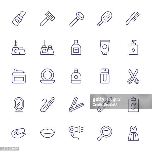 beauty products editable stroke line icons - dermatology stock illustrations
