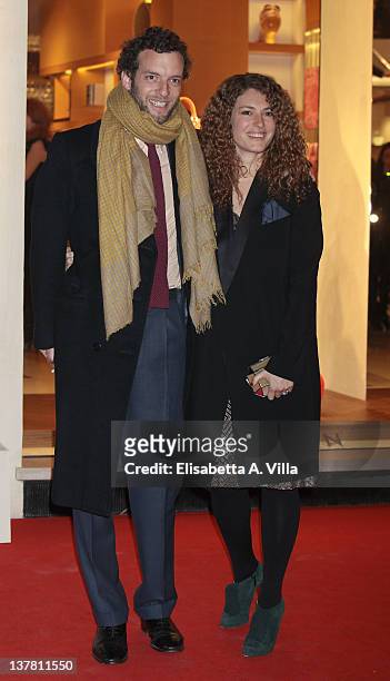 Giovanni Gaetani dell'Aquila d'Aragona and wife Ginevra Elkann attend Maison Louis Vuitton Roma Etoile Cocktail - Red Carpet on January 27, 2012 in...