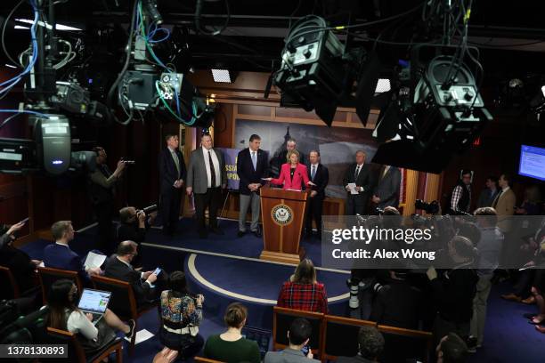 Sen. Lisa Murkowski speaks during a news conference at the U.S. Capitol March 3, 2022 in Washington, DC. A bipartisan group of U.S. Congressional...