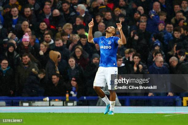 Jose Salomon Rondon of Everton celebrates after scoring their team's first goal during the Emirates FA Cup Fifth Round match between Everton and...