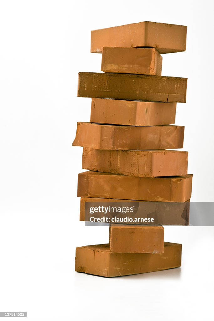 Pile of Bricks Isolated on White. Color Image