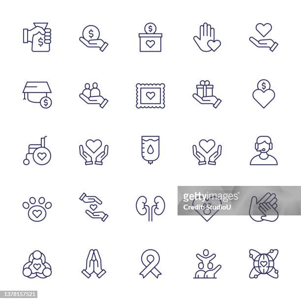 charity and donation editable stroke line icons - trust stock illustrations