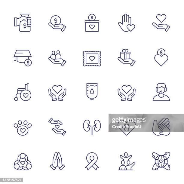 charity and donation editable stroke line icons - wellness 幅插畫檔、美工圖案、卡通及圖標